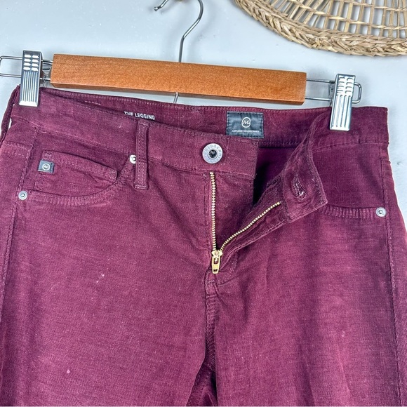 AG The Legging Ankle Super Skinny Corduroy Suede Burgundy Jeans - Picture 12 of 16